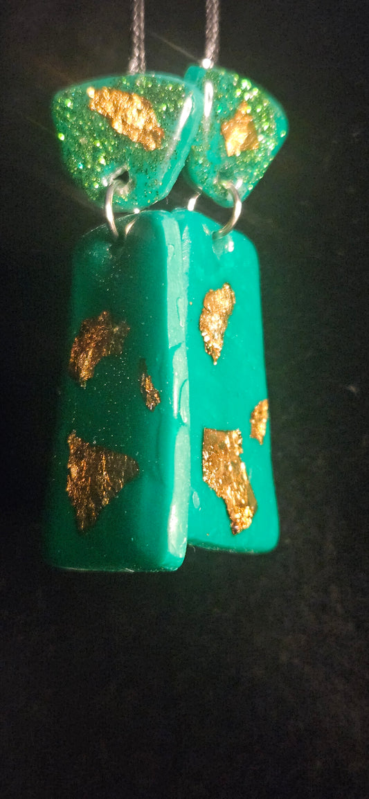 Emerald & Gold Foil Resin Drop Earrings