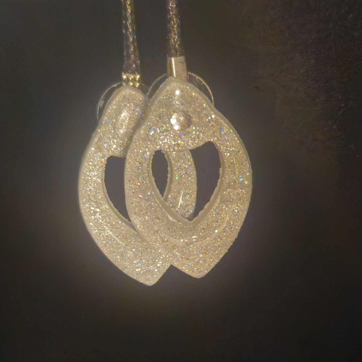 White Iridescent Glitter Open Marquise Hoop Resin Earrings