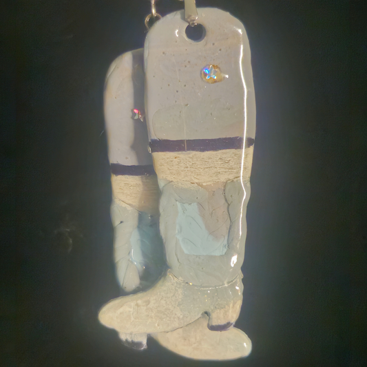 Cream & Blue Cowboy Boot Resin Dangle Earrings with Iridescent Star