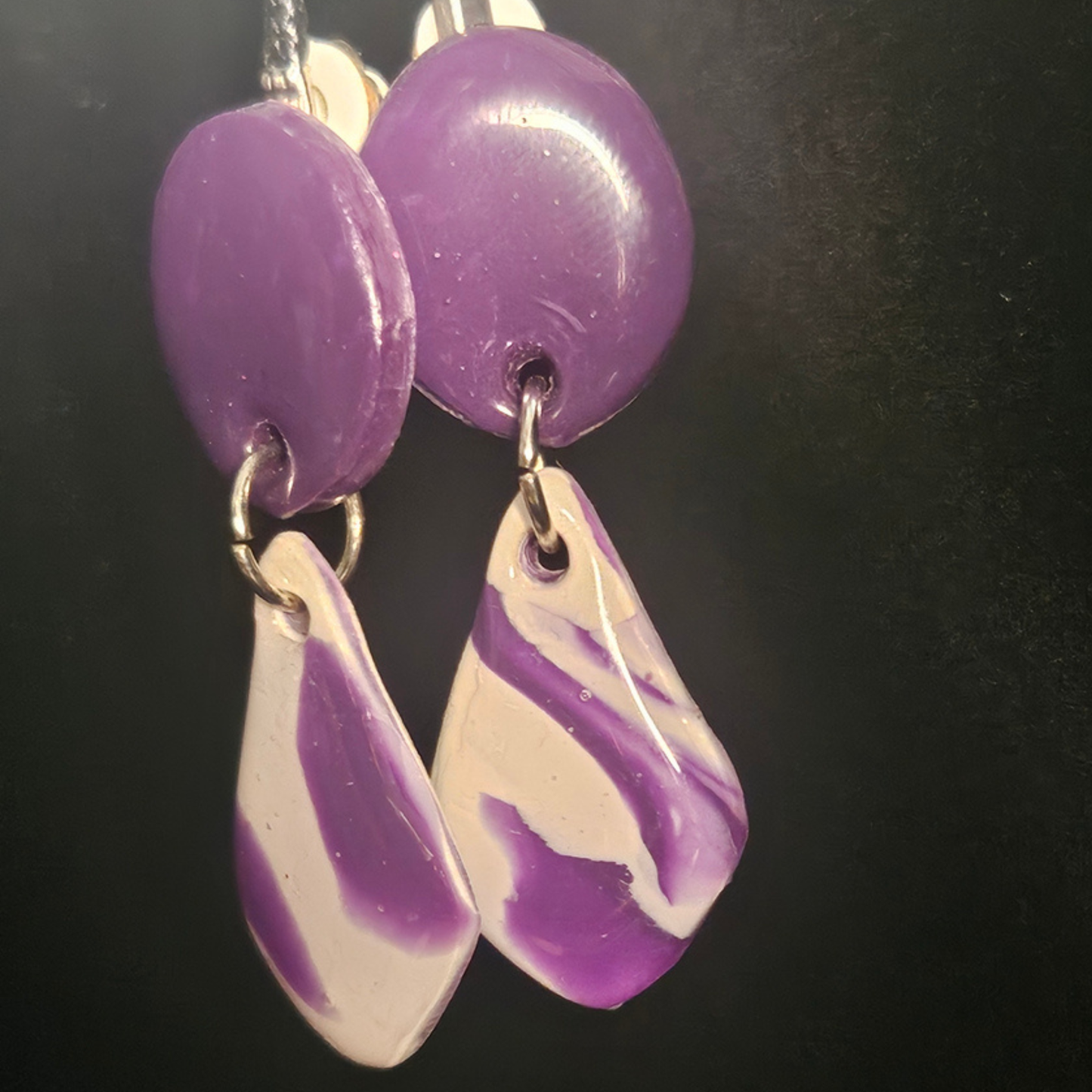 Purple Circle & Cream Marble Swirl Diamond Resin Two-Piece Clip On Earrings