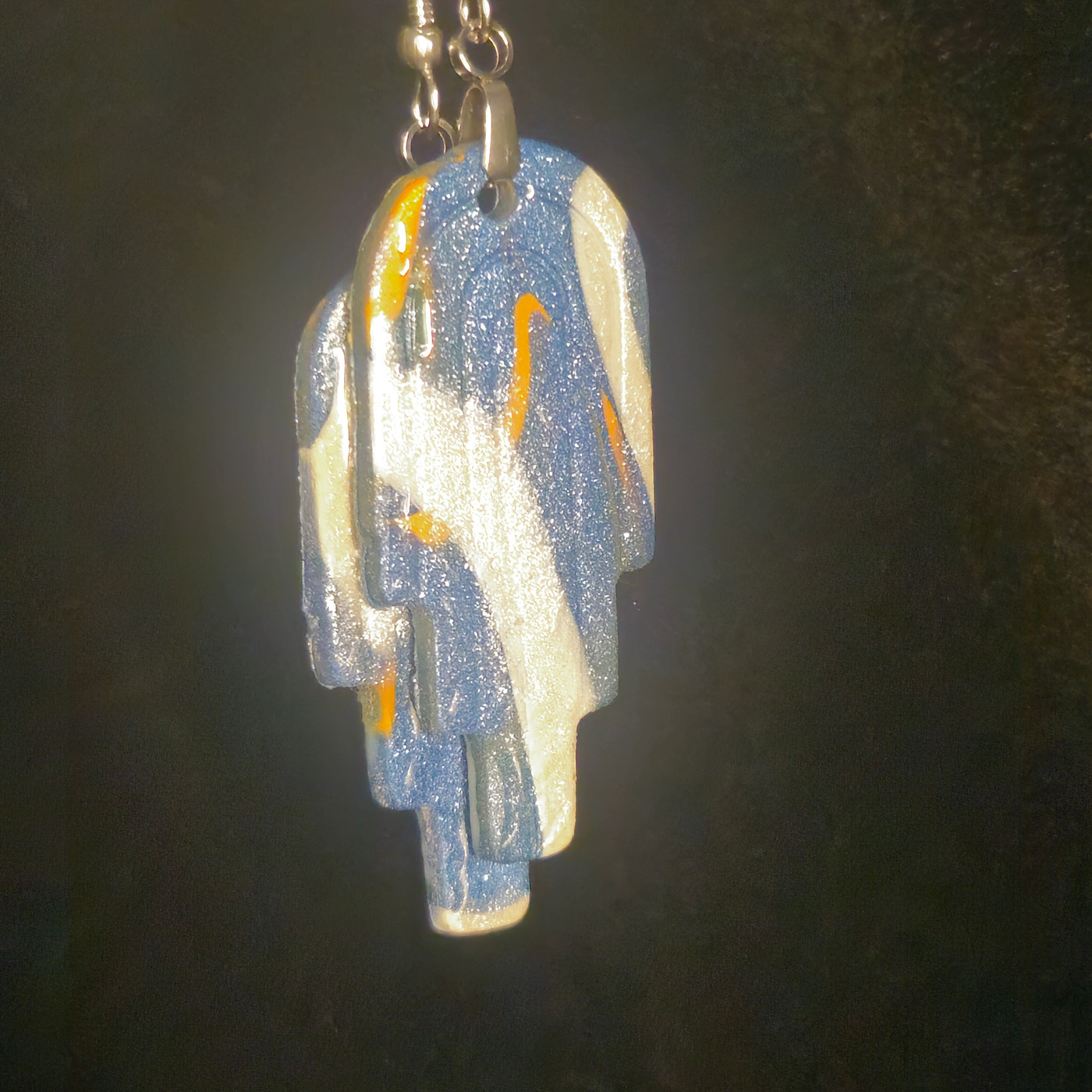 Blue, White & Gold Layered Slab Resin Dangle Earrings