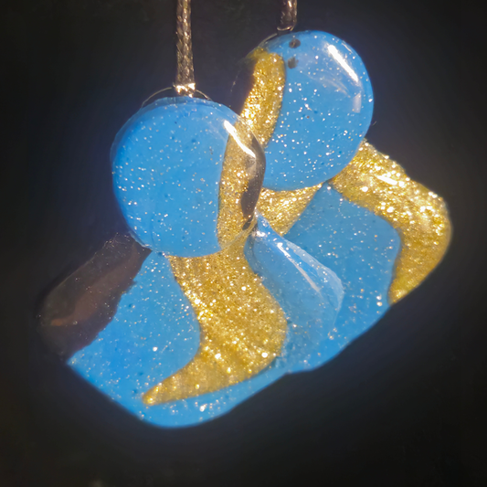 Sky Blue & Gold Glitter Resin Earrings