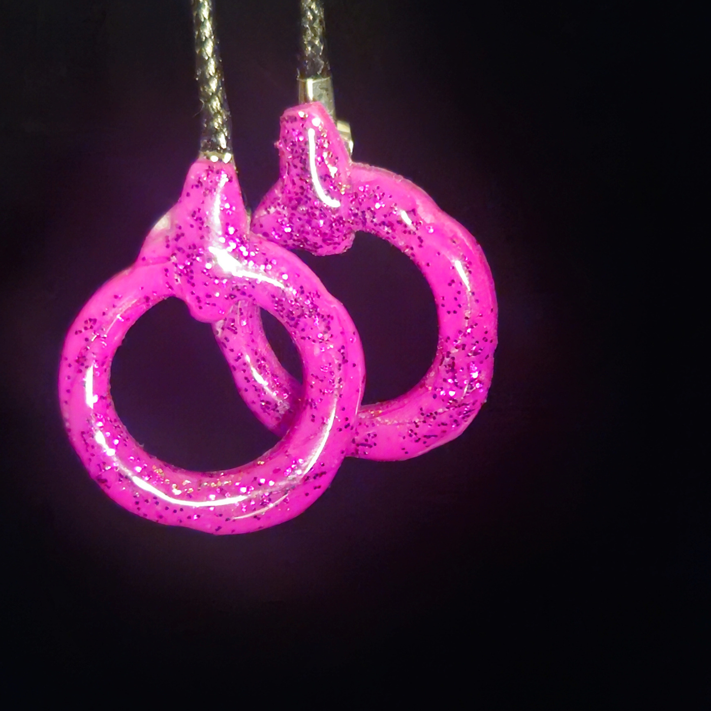 Hot Pink Glitter Twisted Pretzel Knot Resin Earrings