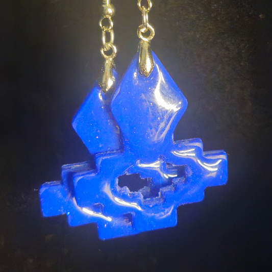 Royal Blue Glitter Aztec Resin Dangle Earrings