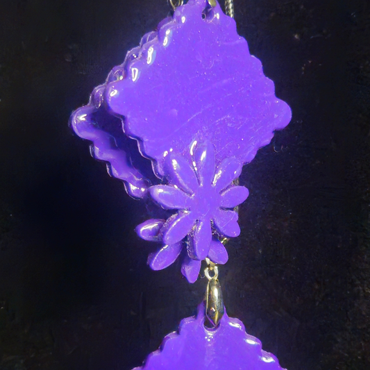 Solid Purple Scalloped Diamond & Flower Resin Earring & Necklace Set