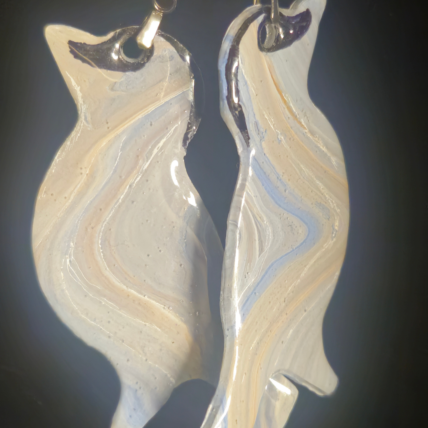 Pearlescent Cream Iridescent Bird Resin Dangle Earrings