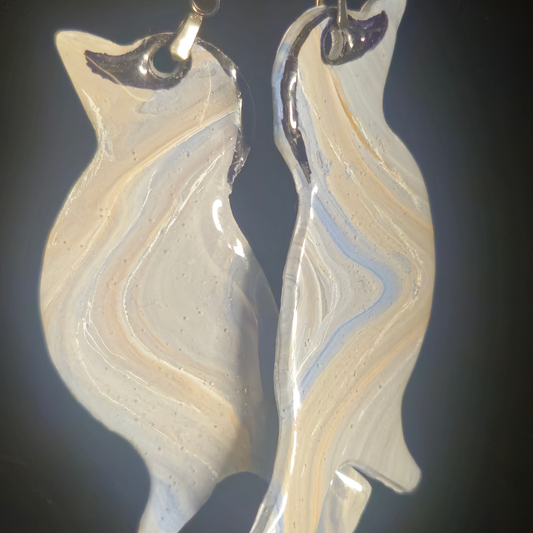 Pearlescent Cream Iridescent Bird Resin Dangle Earrings