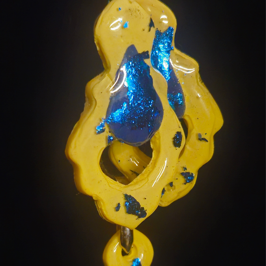 Sunshine Yellow Wavy Open Frame & Blue Glitter Teardrop Resin Earring & Necklace Set