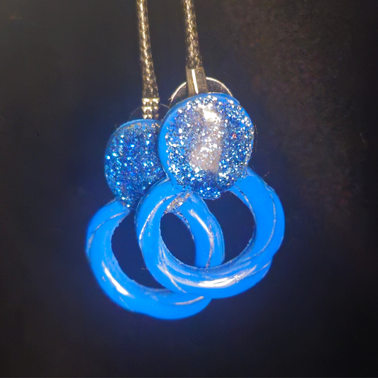 Blue Chunky Glitter Bubble Stud & Open Ring Resin Earrings
