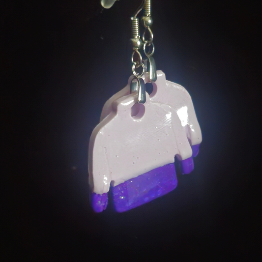White & Purple Two-Tone Cozy Sweater Resin Dangle Earrings