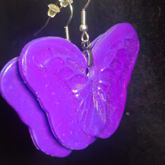 Bold Solid Purple Glitter Butterfly Resin Dangle Earrings