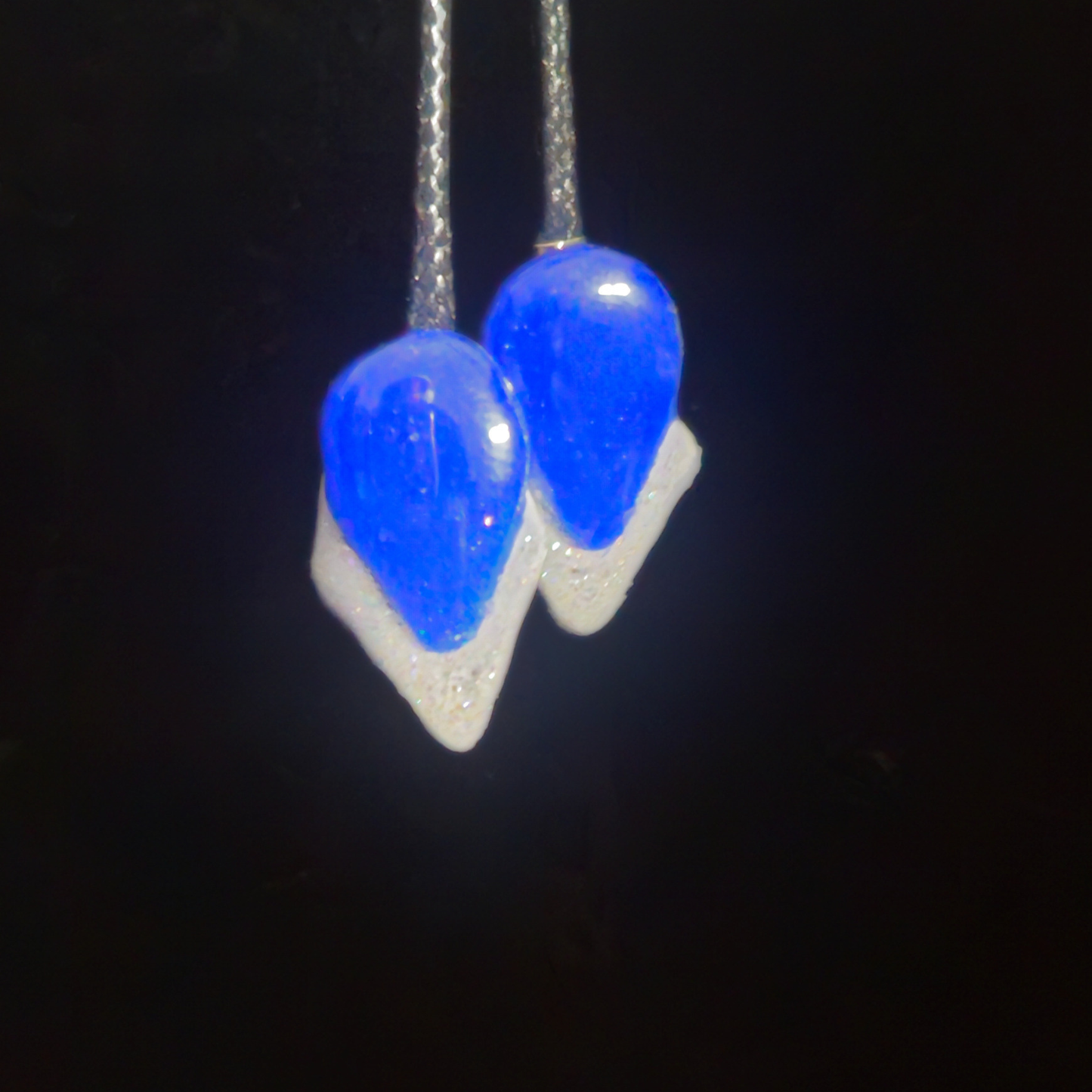 Royal Blue Teardrop & White Iridescent Glitter Resin Earrings