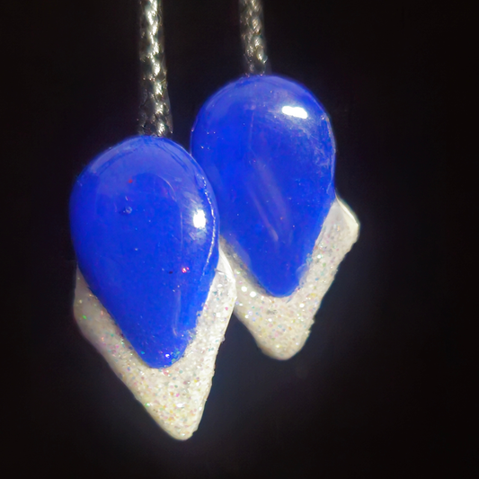 Royal Blue Teardrop & White Iridescent Glitter Resin Earrings