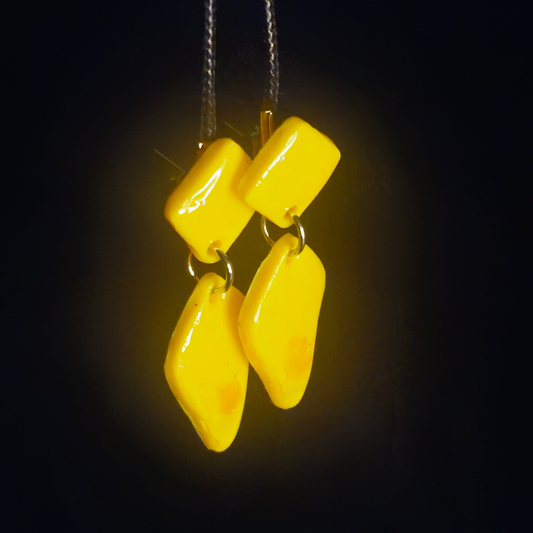 Sunshine Yellow Two-Piece Geometric Resin Dangle Earrings