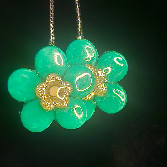 Mint Green Bubble Flower Resin Dangle Earrings with Gold Glitter Center