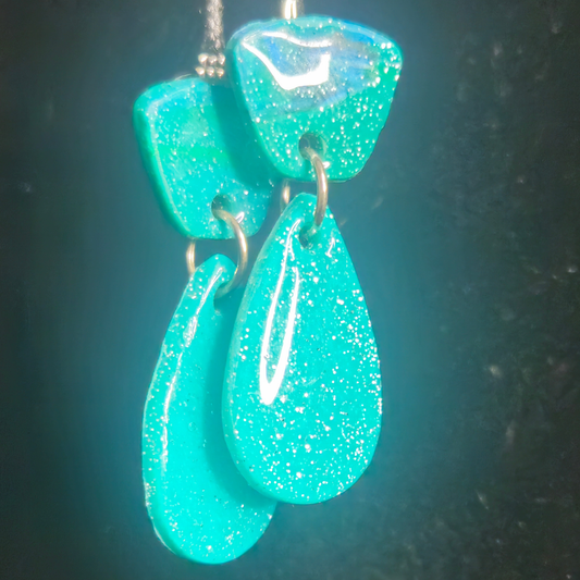 Teal Glitter Organic Chunk Stud & Teardrop Resin Earrings