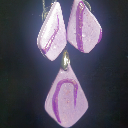 Blush Pink & Purple Stripe Diamond Resin Earring & Necklace Set