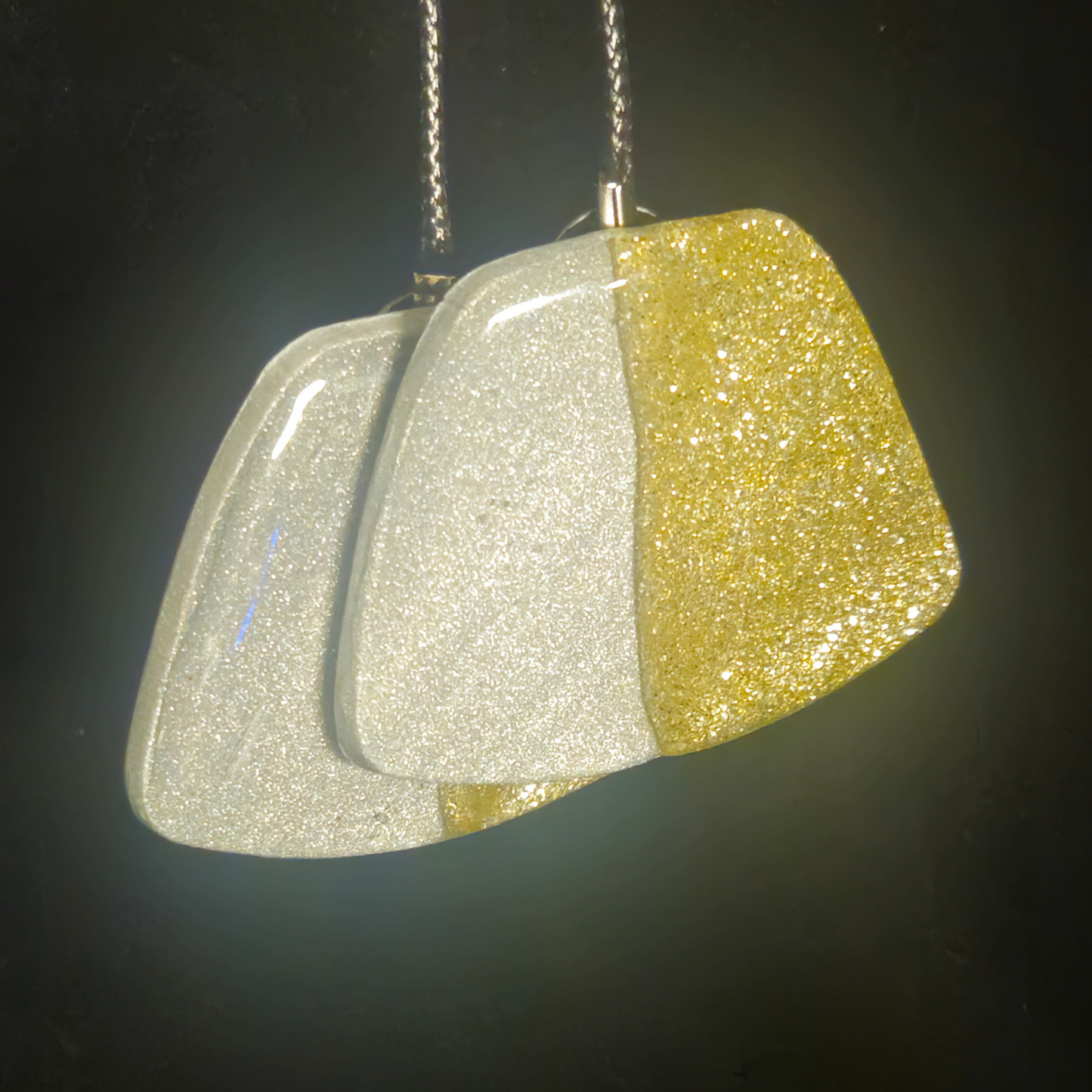 White & Gold Chunky Glitter Two-Tone Angular Resin Earrings