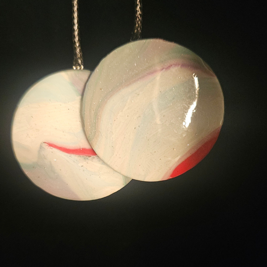 White & Red Marble Disc Resin Dangle Earrings