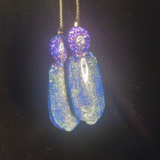 Galaxy Blue & Purple Glitter Penguin Resin Dangle Earrings