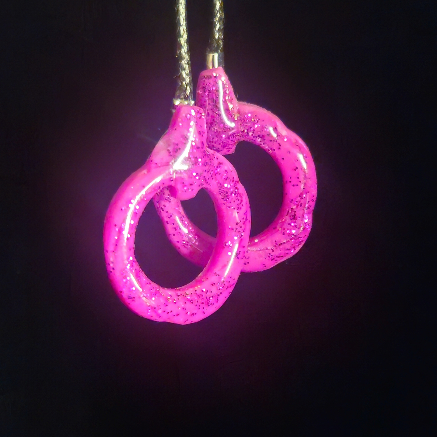 Hot Pink Glitter Twisted Pretzel Knot Resin Earrings