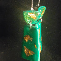 Emerald & Gold Foil Resin Drop Earrings