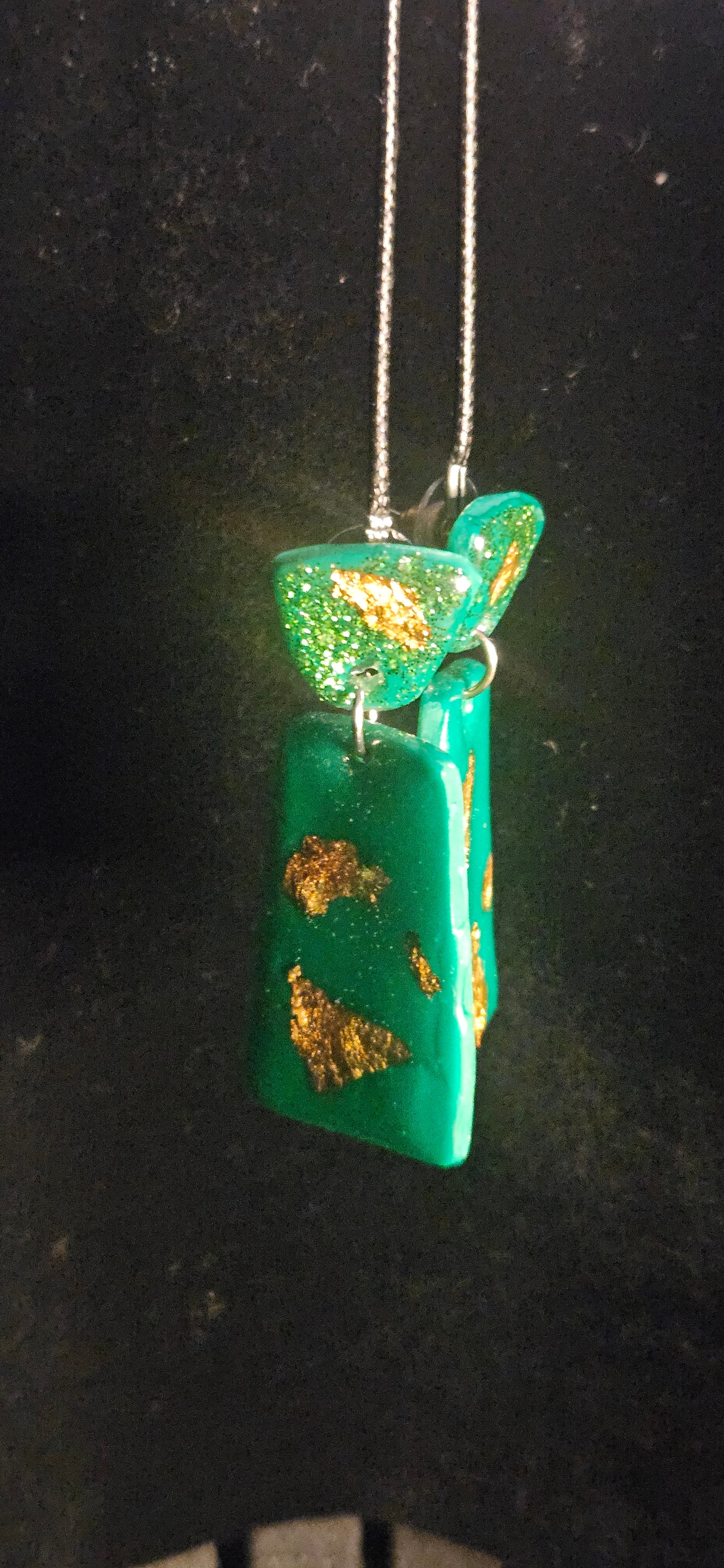 Emerald & Gold Foil Resin Drop Earrings