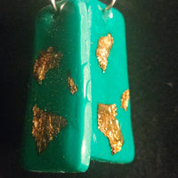 Emerald & Gold Foil Resin Drop Earrings