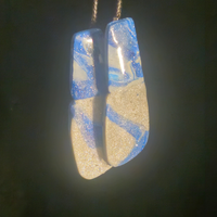 Blue & White Swirl Silver Glitter Resin Slab Earrings
