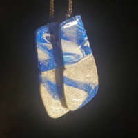 Blue & White Swirl Silver Glitter Resin Slab Earrings
