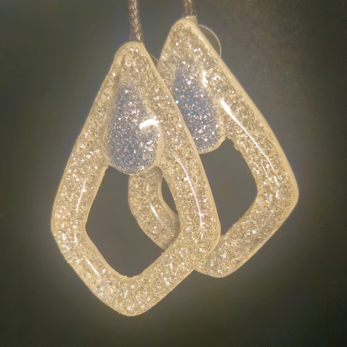 Clear Silver Chunky Glitter Open Diamond Hoop Resin Earrings