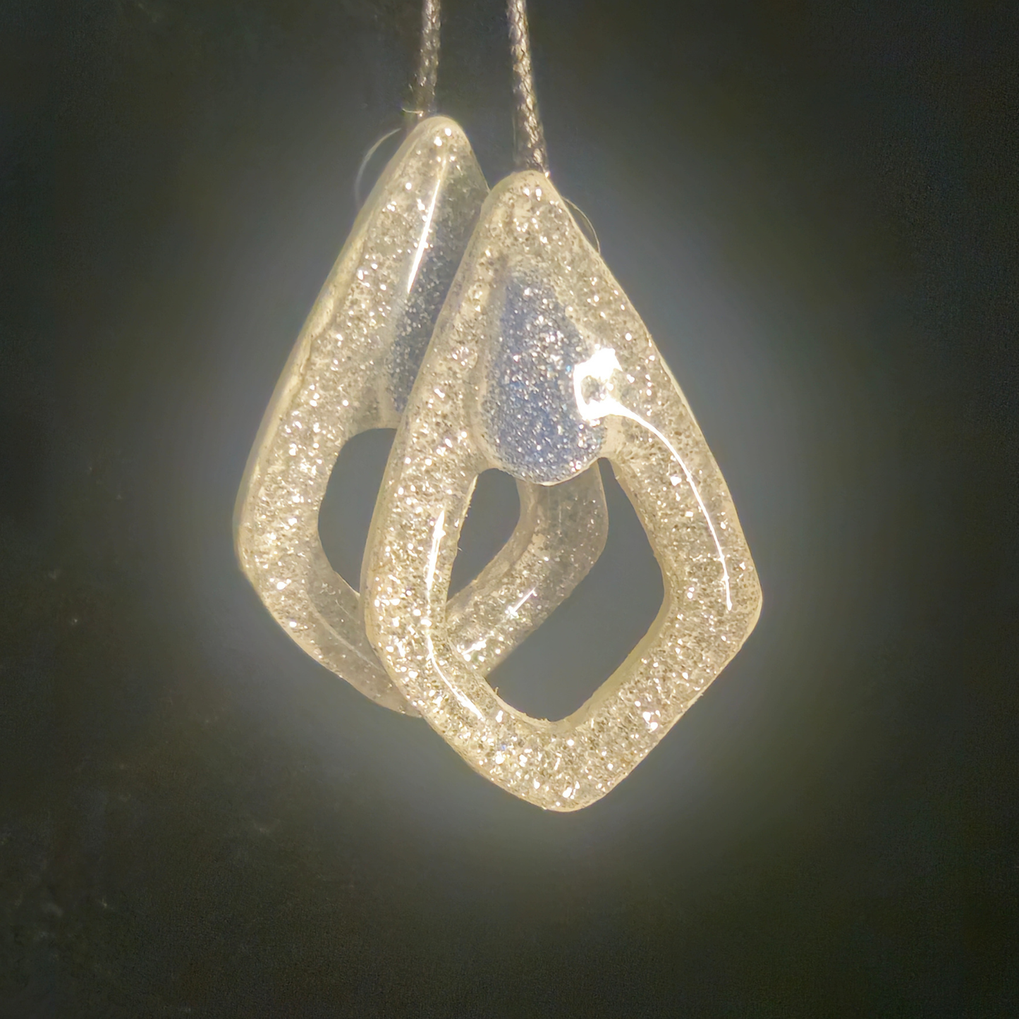 Clear Silver Chunky Glitter Open Diamond Hoop Resin Earrings