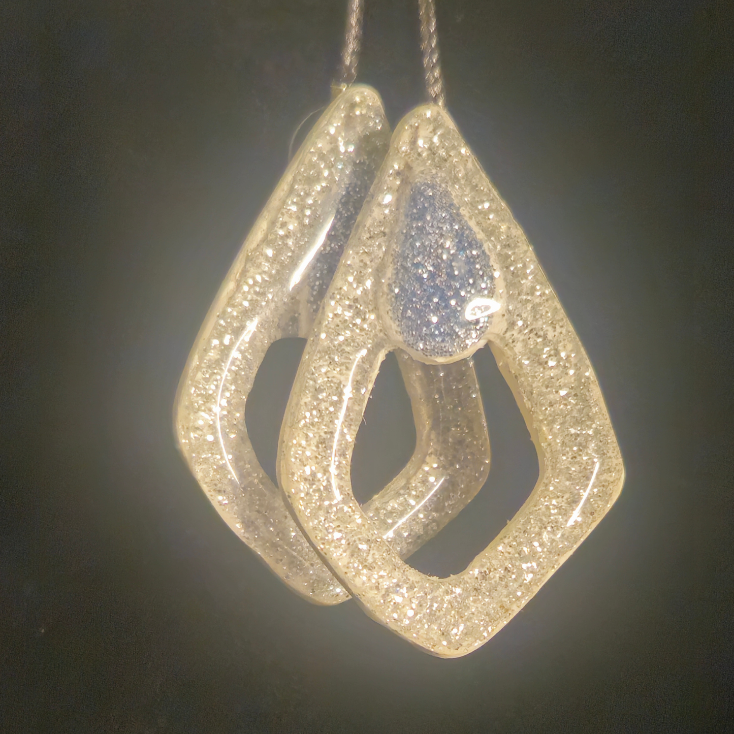 Clear Silver Chunky Glitter Open Diamond Hoop Resin Earrings