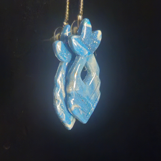 Sky Blue Glitter Twisted Knot Resin Earrings