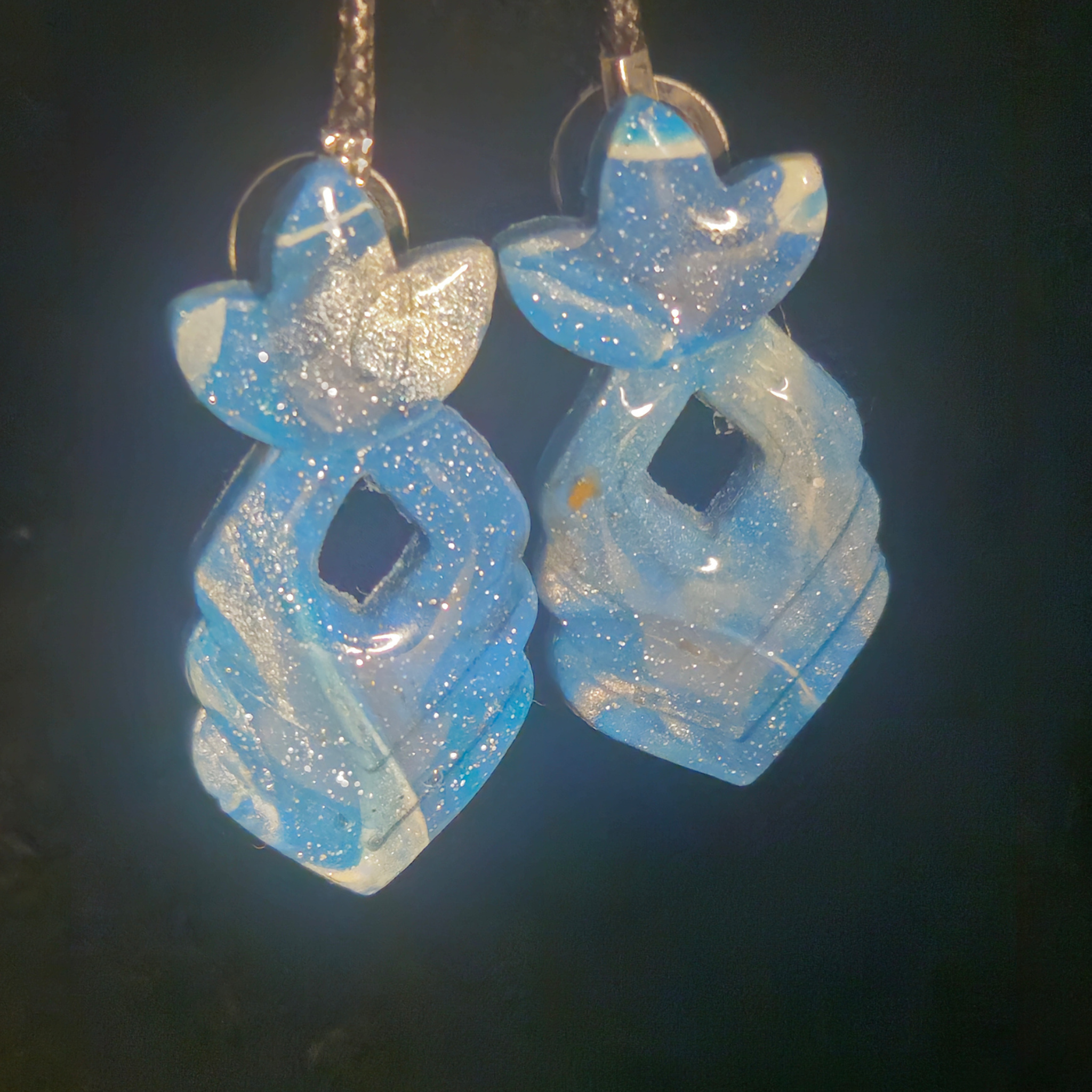 Sky Blue Glitter Twisted Knot Resin Earrings