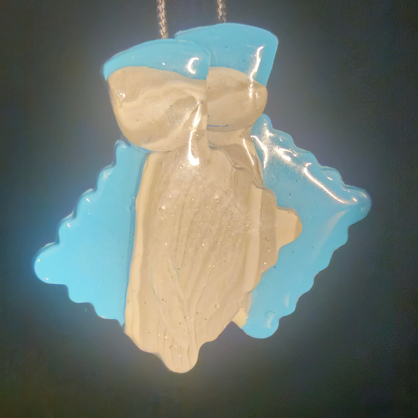 Blue & Cream Resin Doll Dangle Earrings