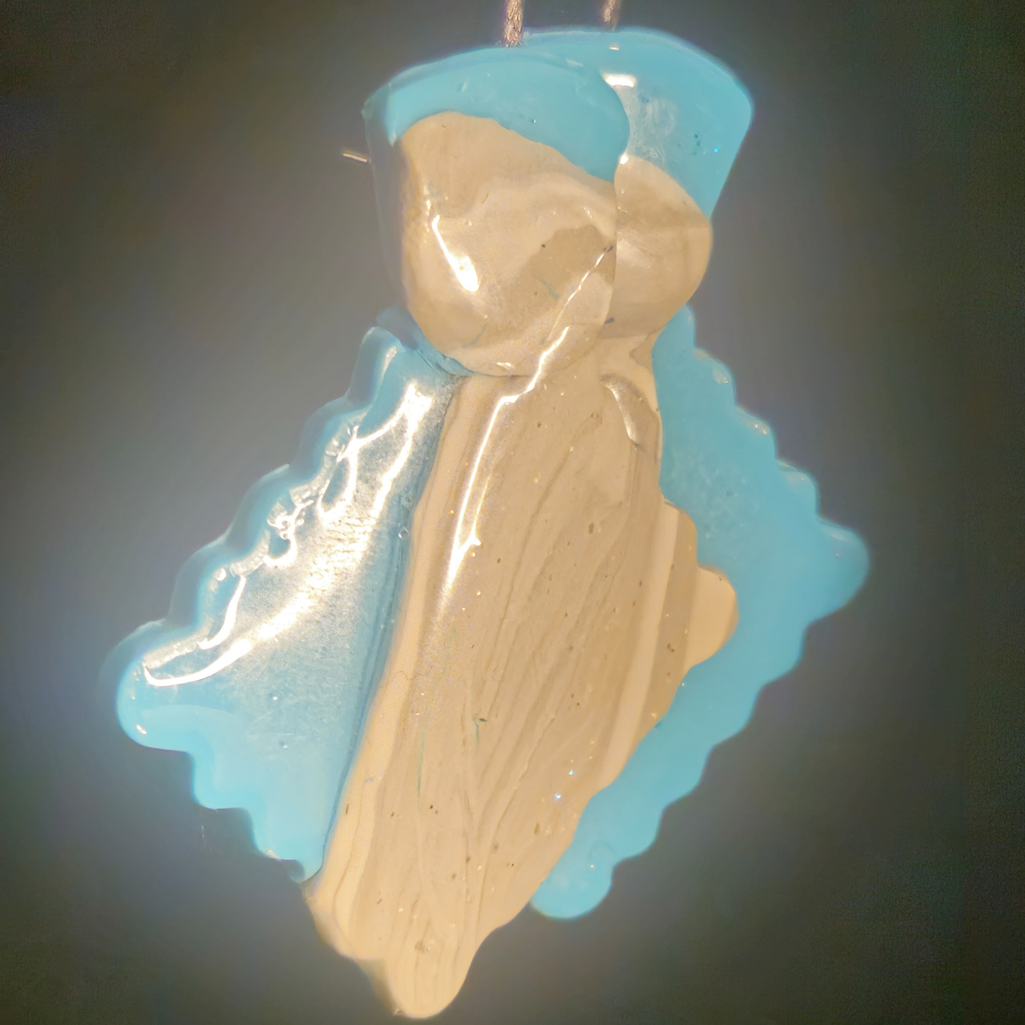 Blue & Cream Resin Doll Dangle Earrings