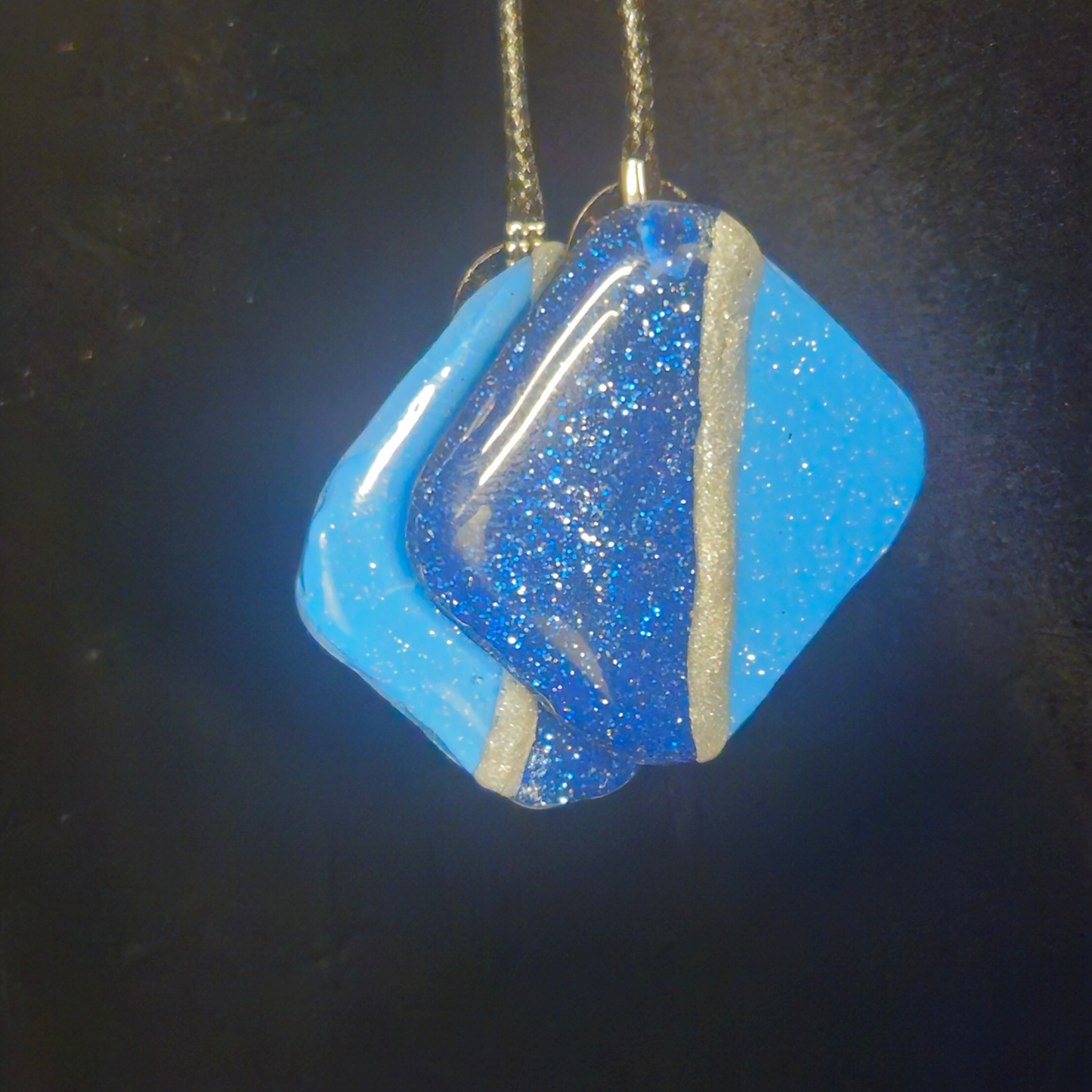 Sky Blue & Navy Glitter Diamond Resin Earrings