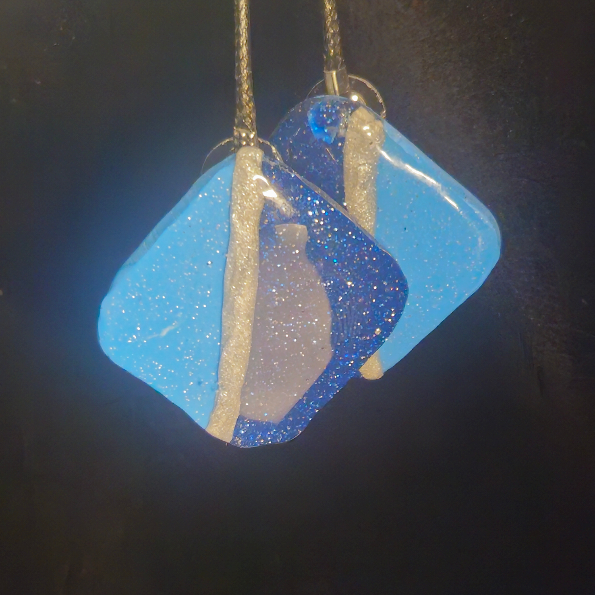 Sky Blue & Navy Glitter Diamond Resin Earrings