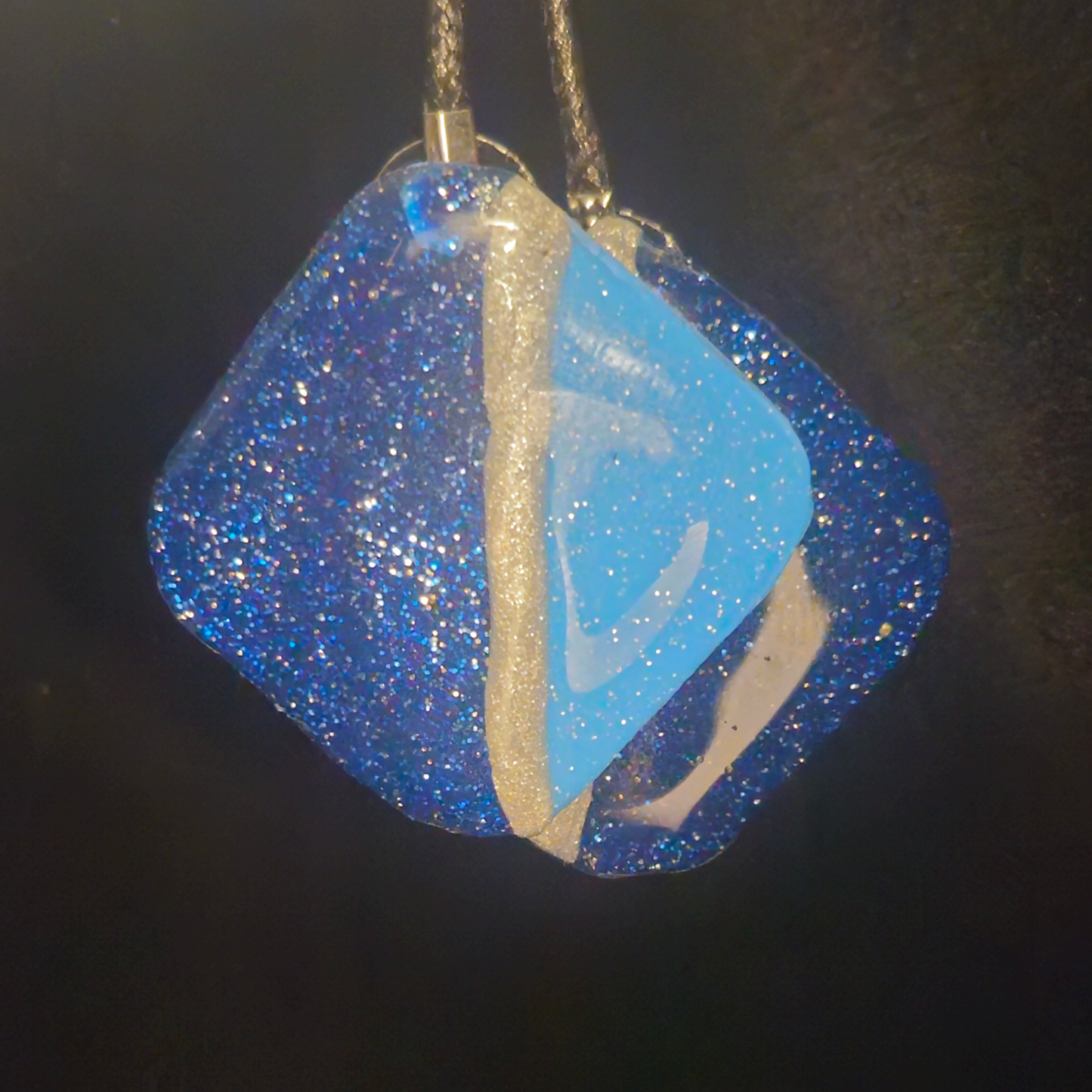 Sky Blue & Navy Glitter Diamond Resin Earrings