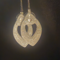 White Iridescent Glitter Open Marquise Hoop Resin Earrings