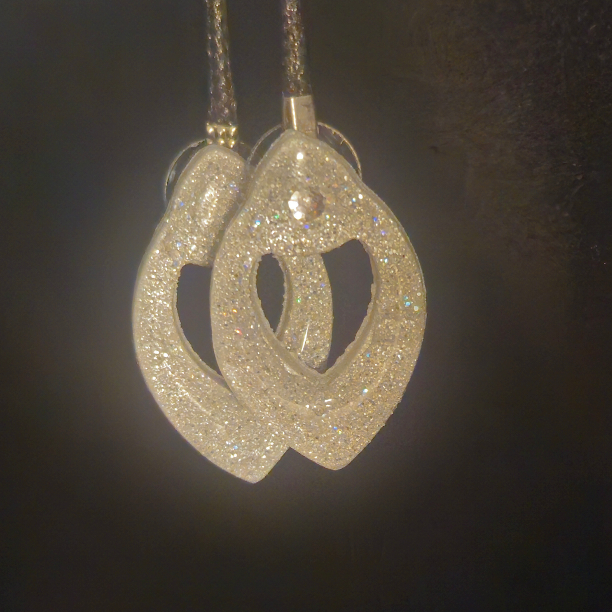 White Iridescent Glitter Open Marquise Hoop Resin Earrings