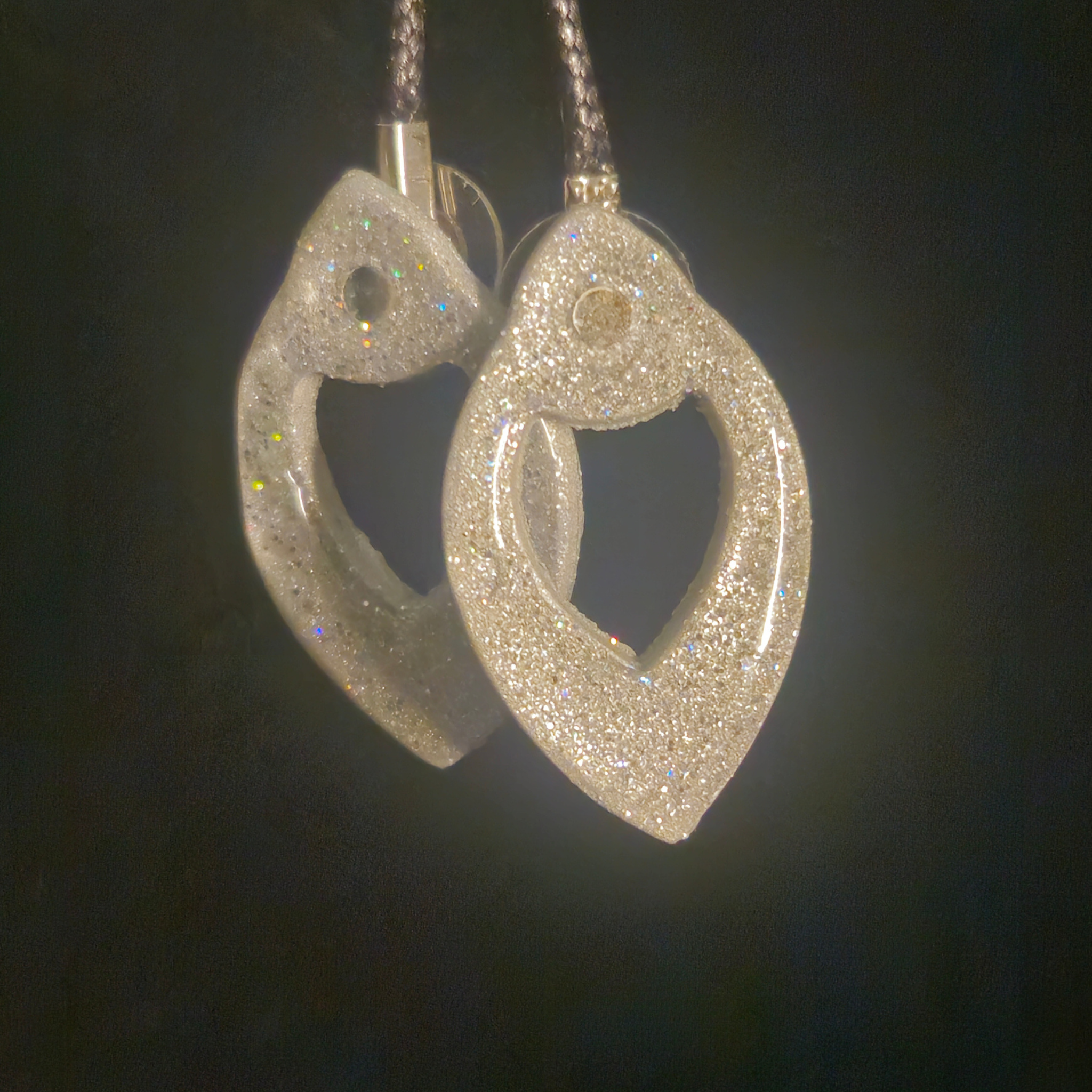 White Iridescent Glitter Open Marquise Hoop Resin Earrings