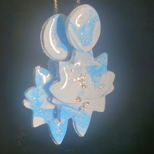 Blue & White Celestial Moon Star Flower Cluster Resin Earrings