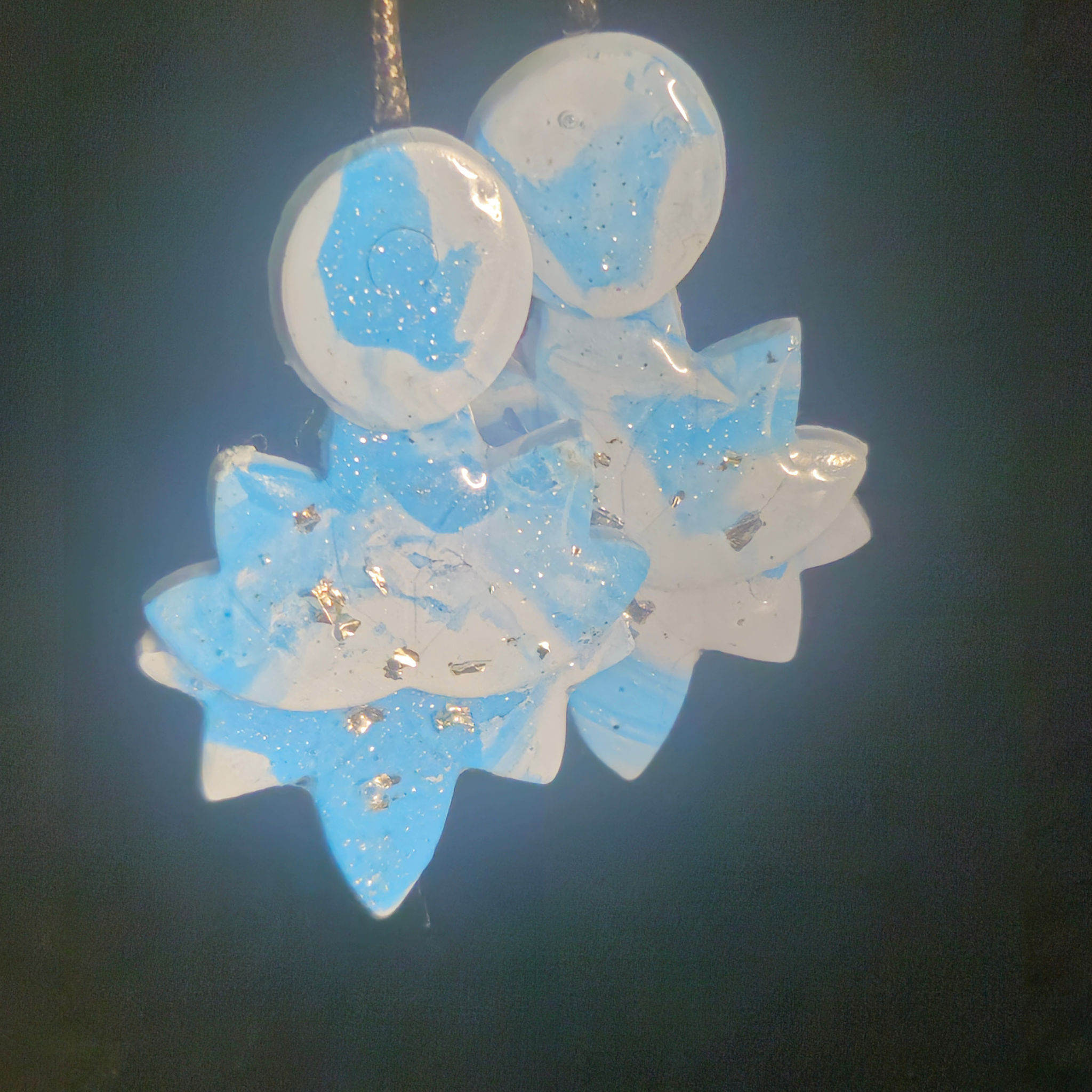 Blue & White Celestial Moon Star Flower Cluster Resin Earrings