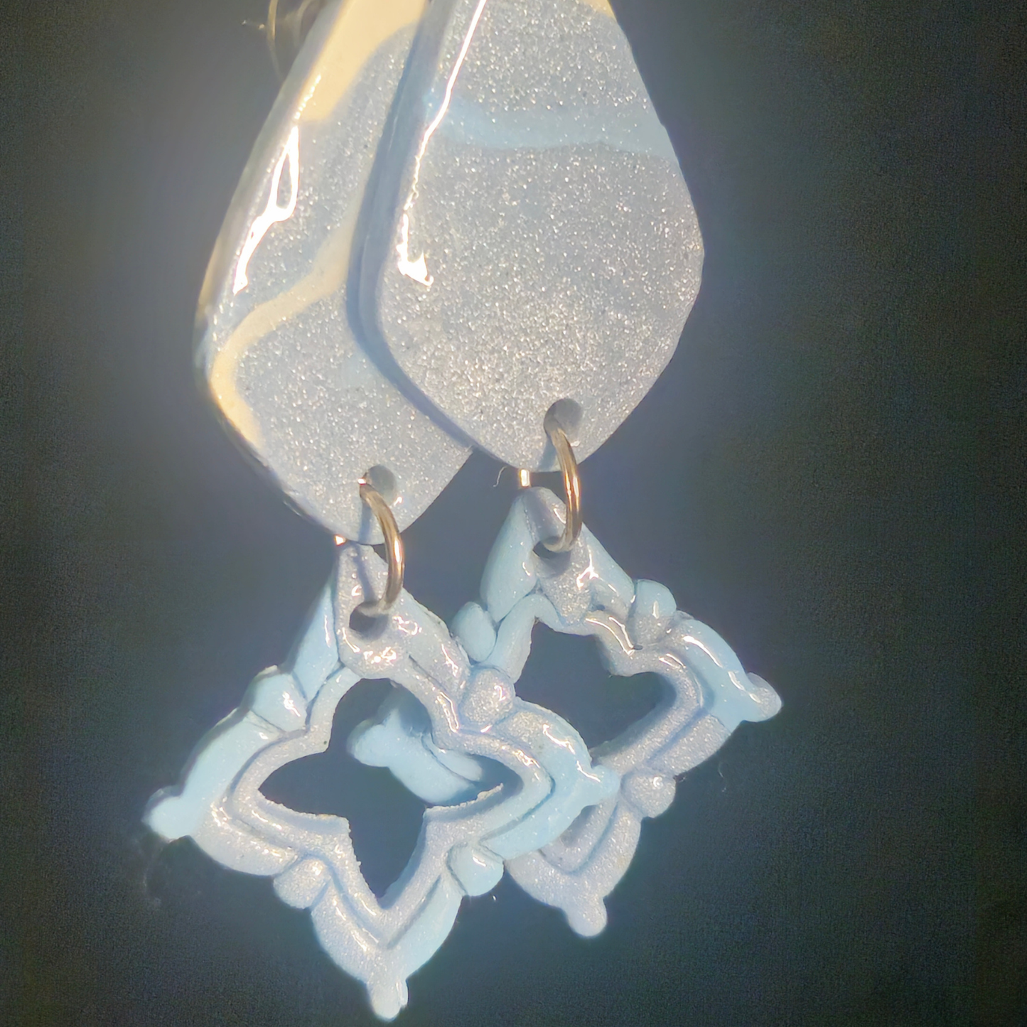 White Silver Glitter Diamond & Blue Open Star Resin Two-Piece Earrings