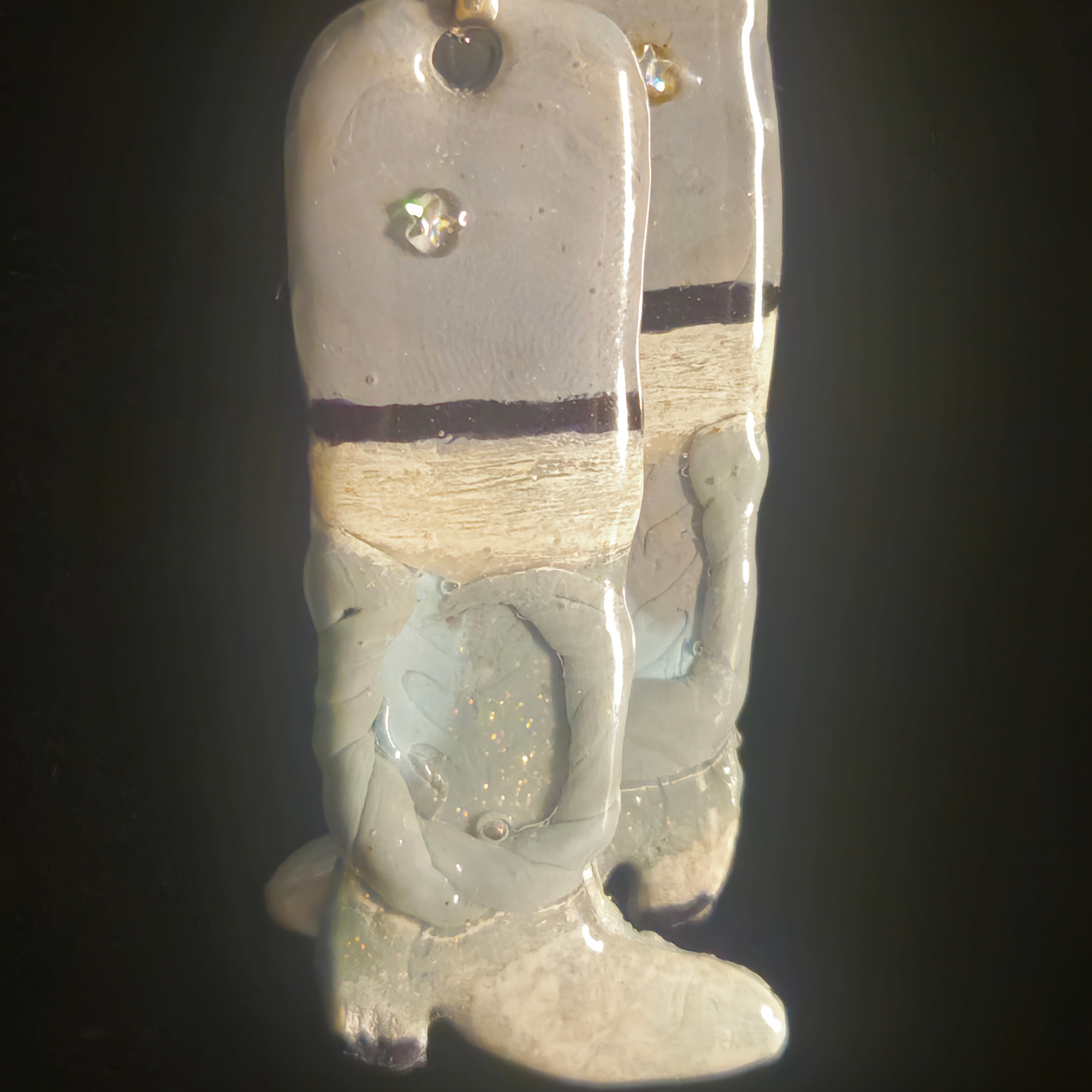 Cream & Blue Cowboy Boot Resin Dangle Earrings with Iridescent Star