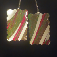 Candy Cane Stripe Iridescent Glitter Scalloped Rectangle Resin Earrings