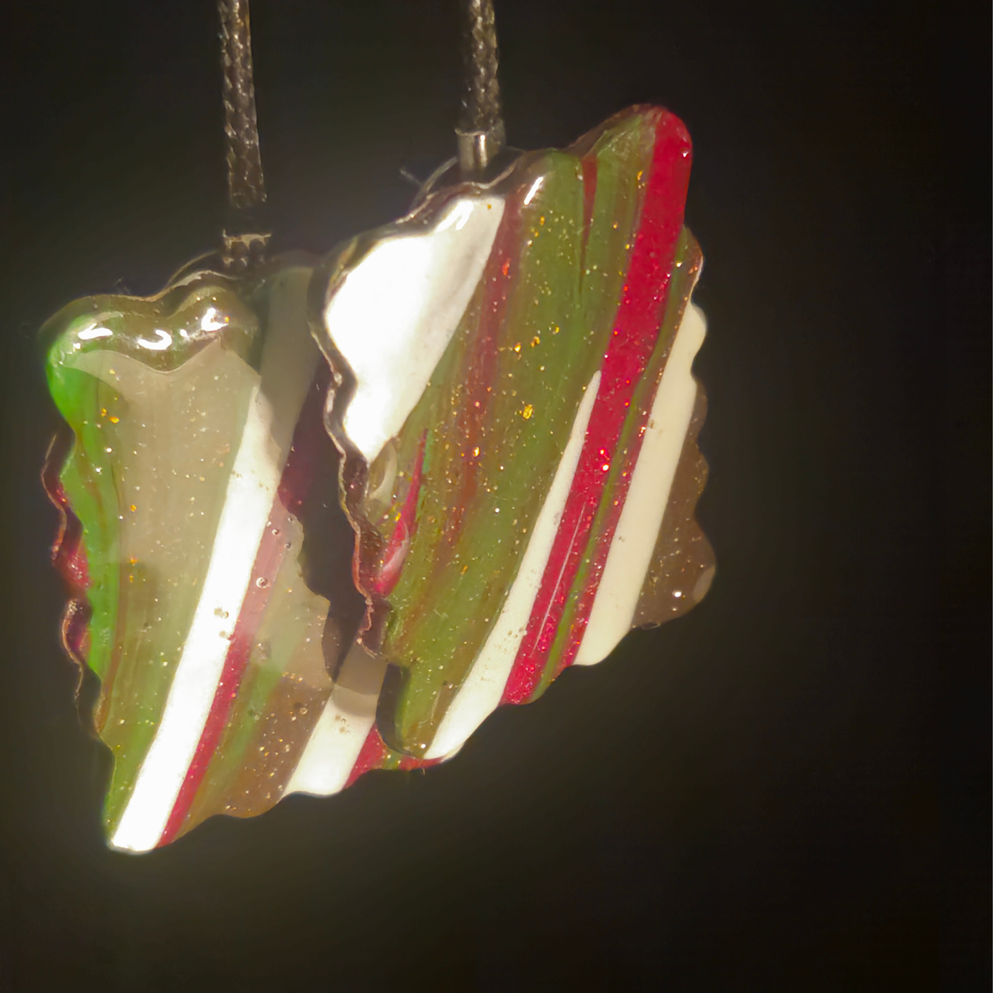 Candy Cane Stripe Iridescent Glitter Scalloped Rectangle Resin Earrings