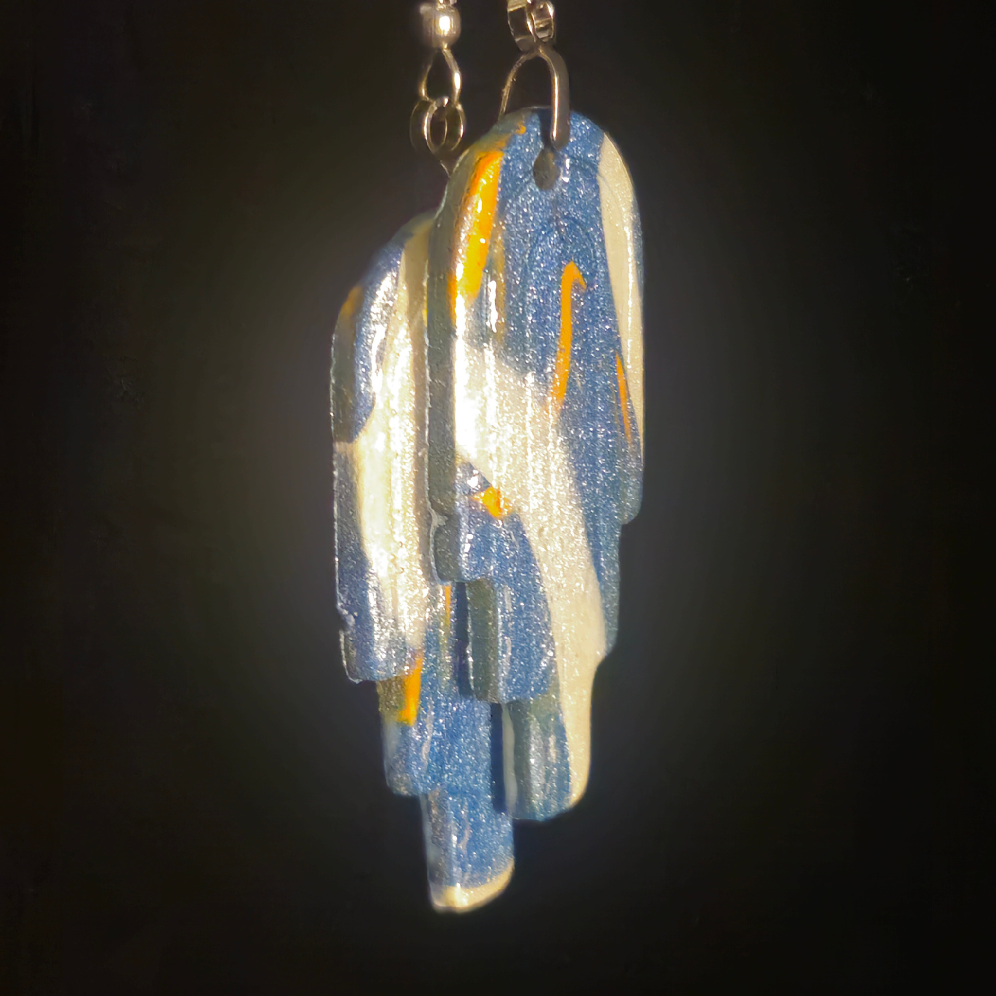 Blue, White & Gold Layered Slab Resin Dangle Earrings